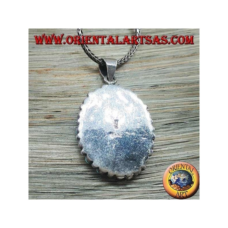 Silver pendant, shield with native turquoise and two corals (American Indians)