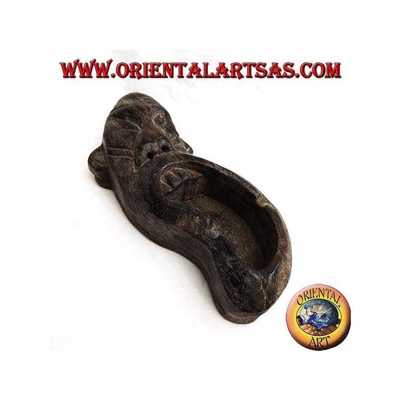 Tribal mask shaped ashtray made of Teak wood
