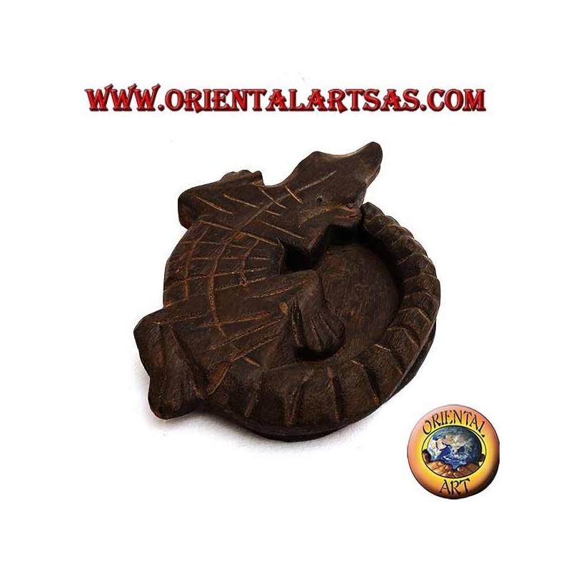 Posacenere a forma di coccodrillo in legno di Teak