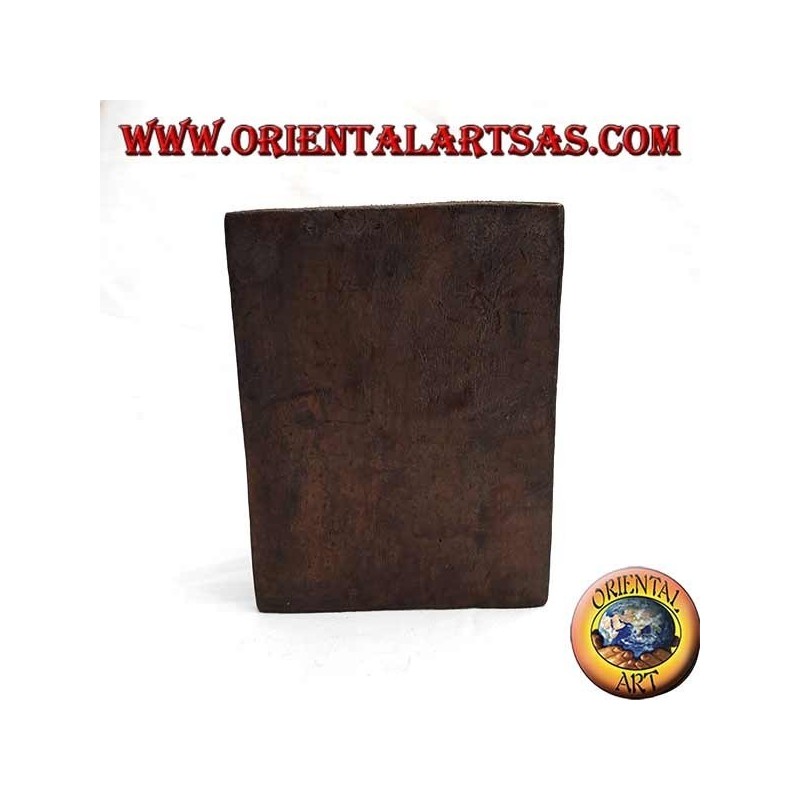 Business card holder with sculpture of a primitive man in teak wood
