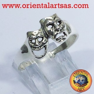 Anello maschere della tragedia in argento