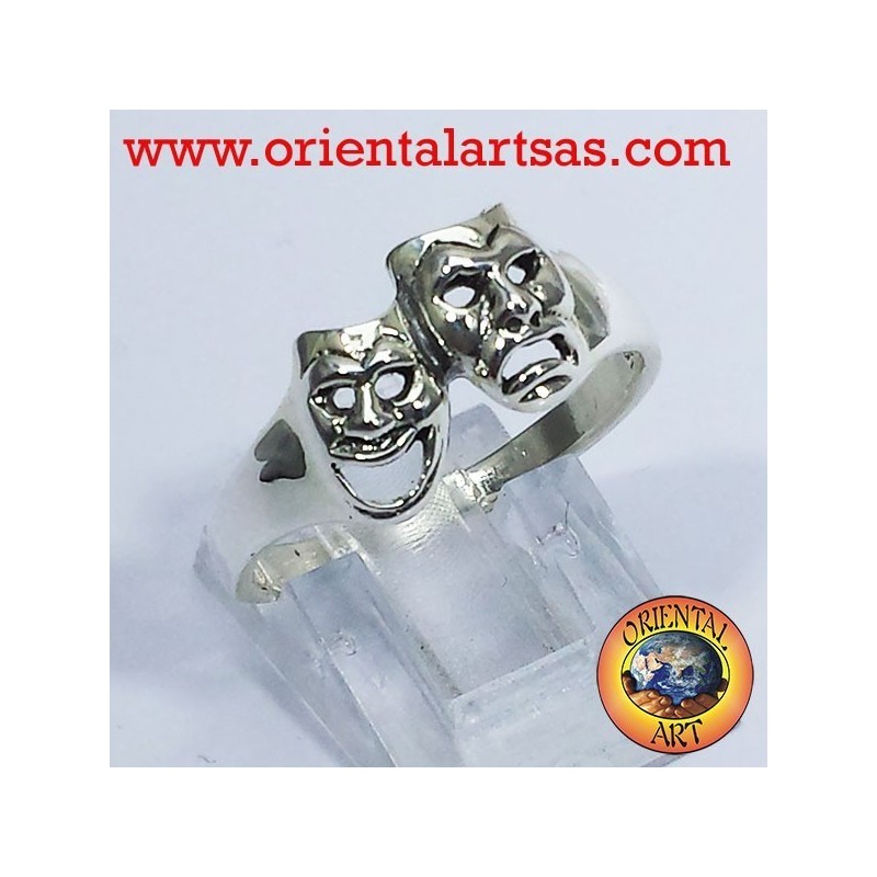 Anello maschere della tragedia in argento