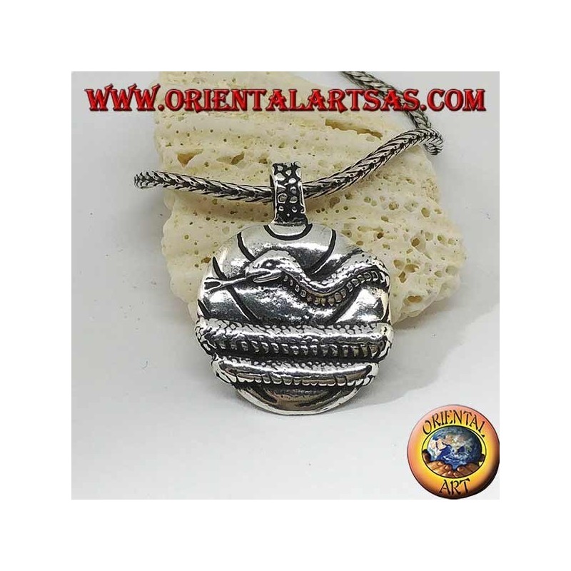 Silver pendant, medal wrapped by a snake