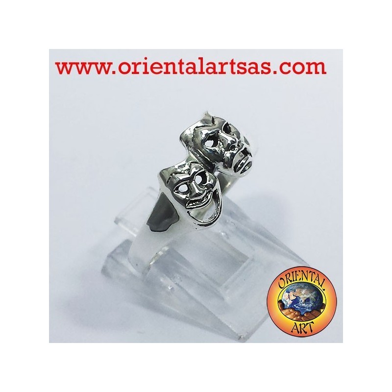 Anello maschere della tragedia in argento