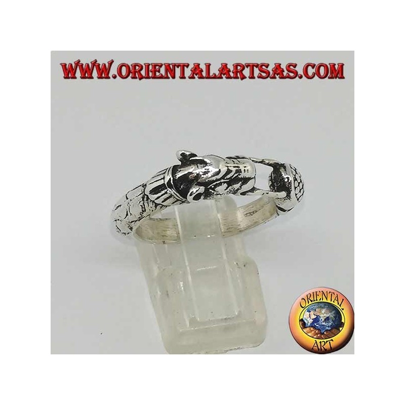 Anello in argento picchiotto con pantera (ouroboros)