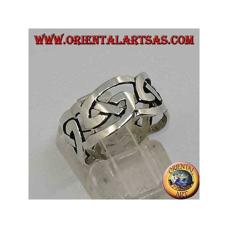 Perforated silver ring with Celtic knot