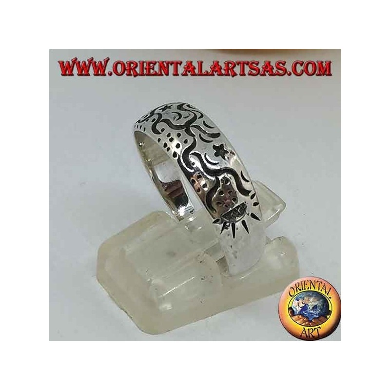 Silver ring with astral engravings