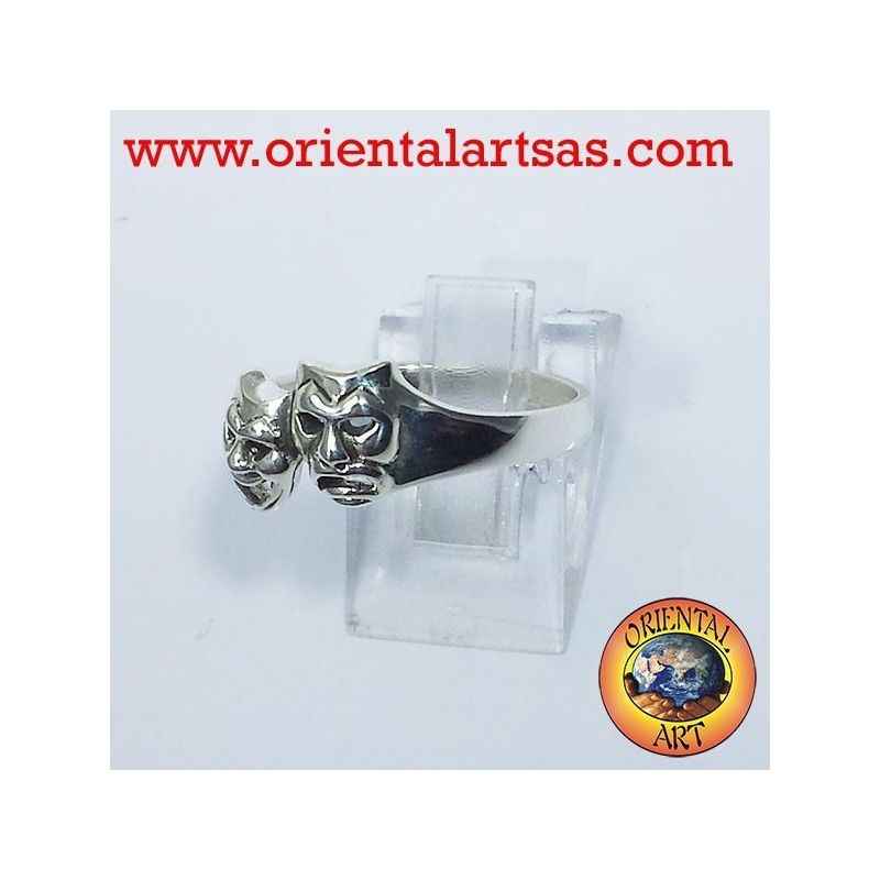 Anello maschere della tragedia in argento
