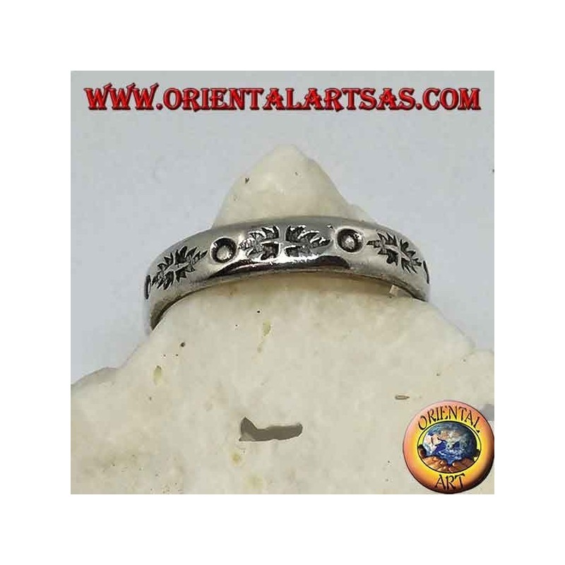 Silver ring with punch engravings