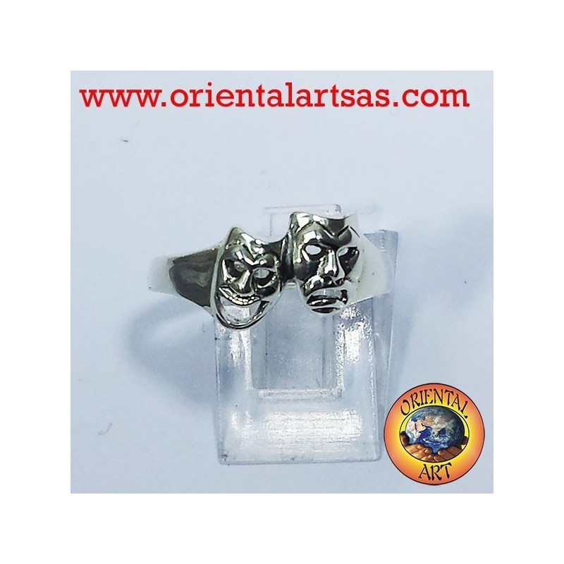 Anello maschere della tragedia in argento