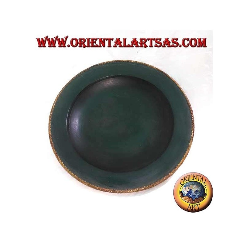 Grand plateau de poche en bois d'acajou avec bordure en osier tressé