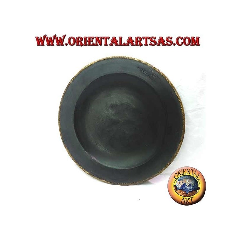 Bandeja de bolsillo grande en madera de caoba con borde en mimbre tejido