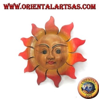 Sun in teak wood for wall in warm colors (medium)