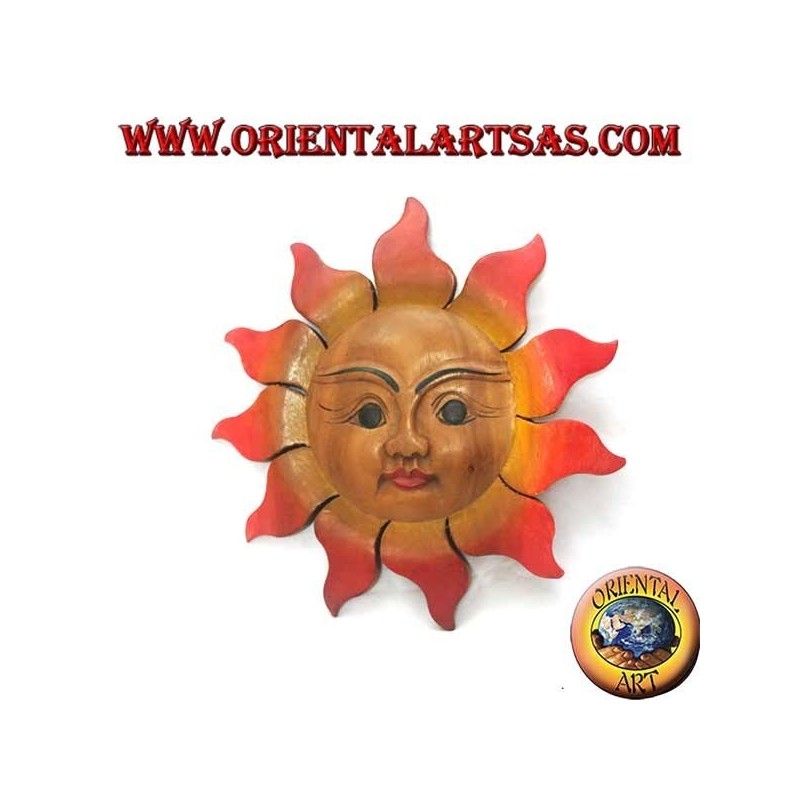 Sonne in Teakholz für Wand in warmen Farben (mittel)