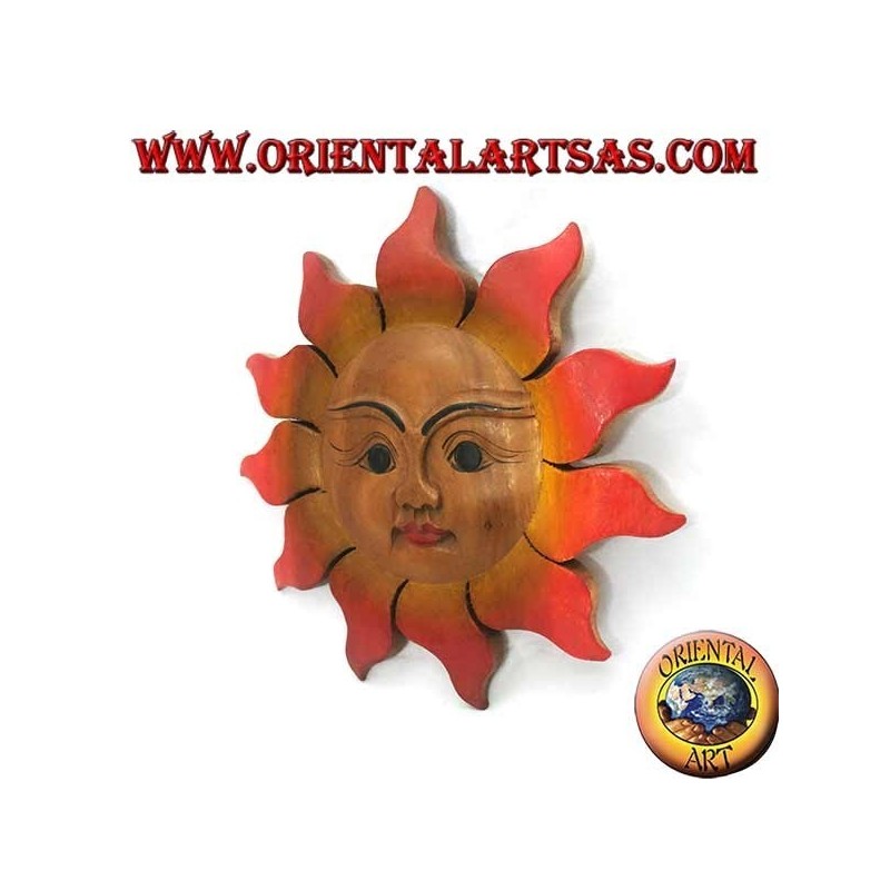 Sun in teak wood for wall in warm colors (medium)