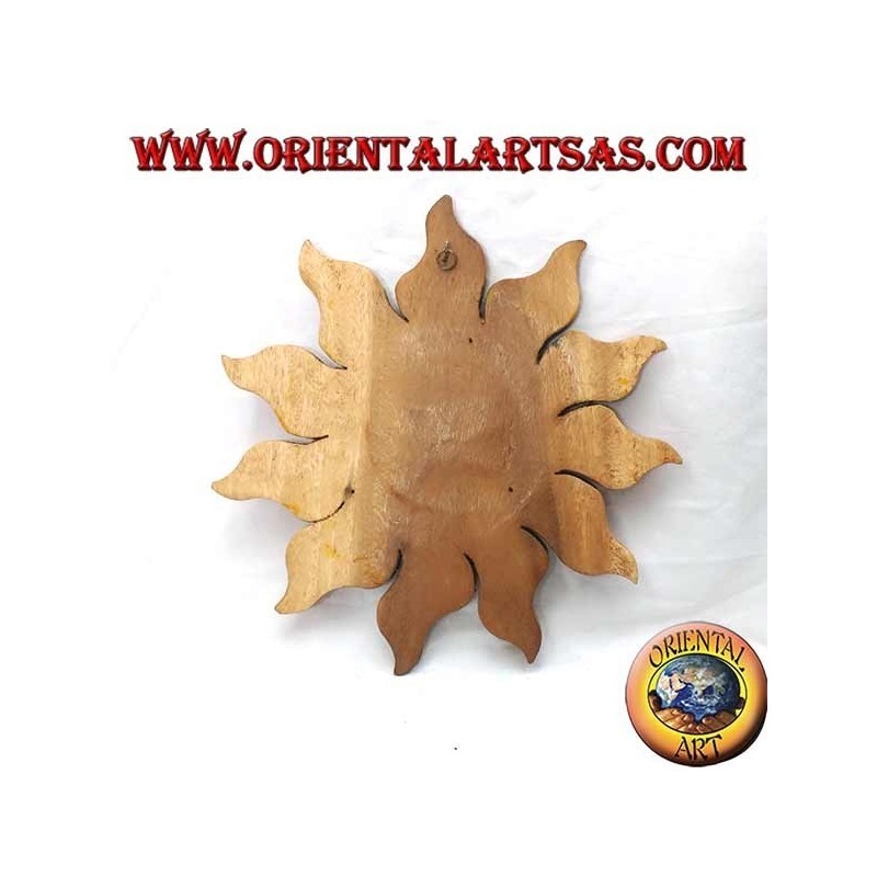 Sun in teak wood for wall in warm colors (medium)