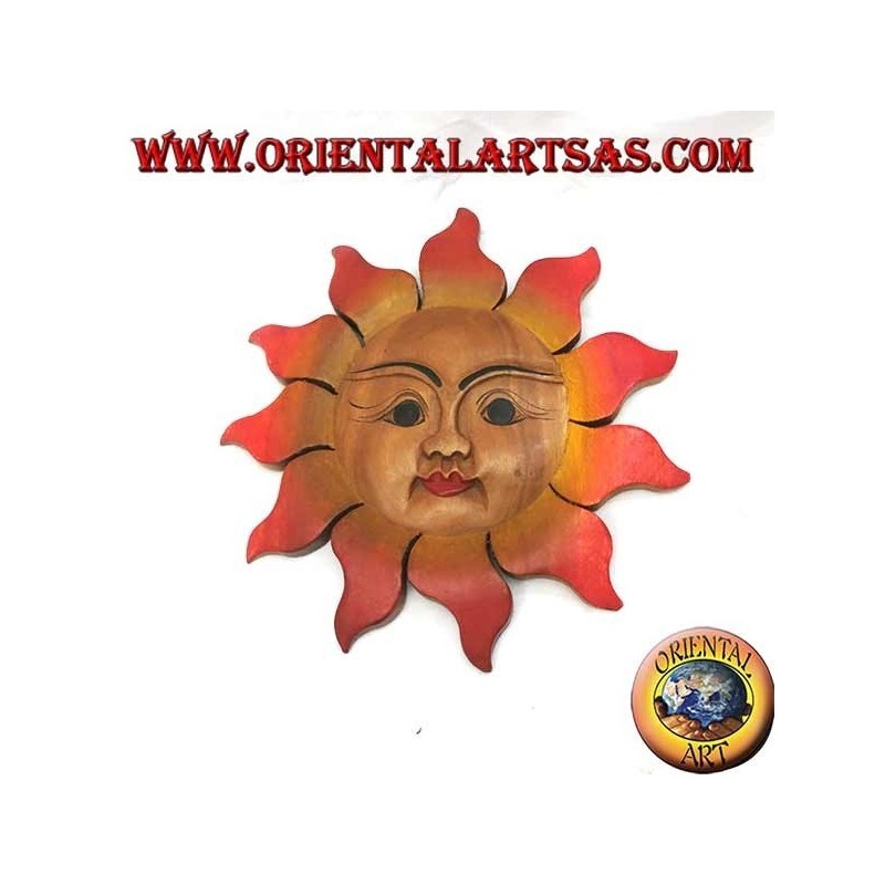 Sun in teak wood for wall in warm colors (medium)