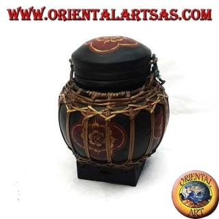 Traditional Thai box with bamboo lace (spherical, black)