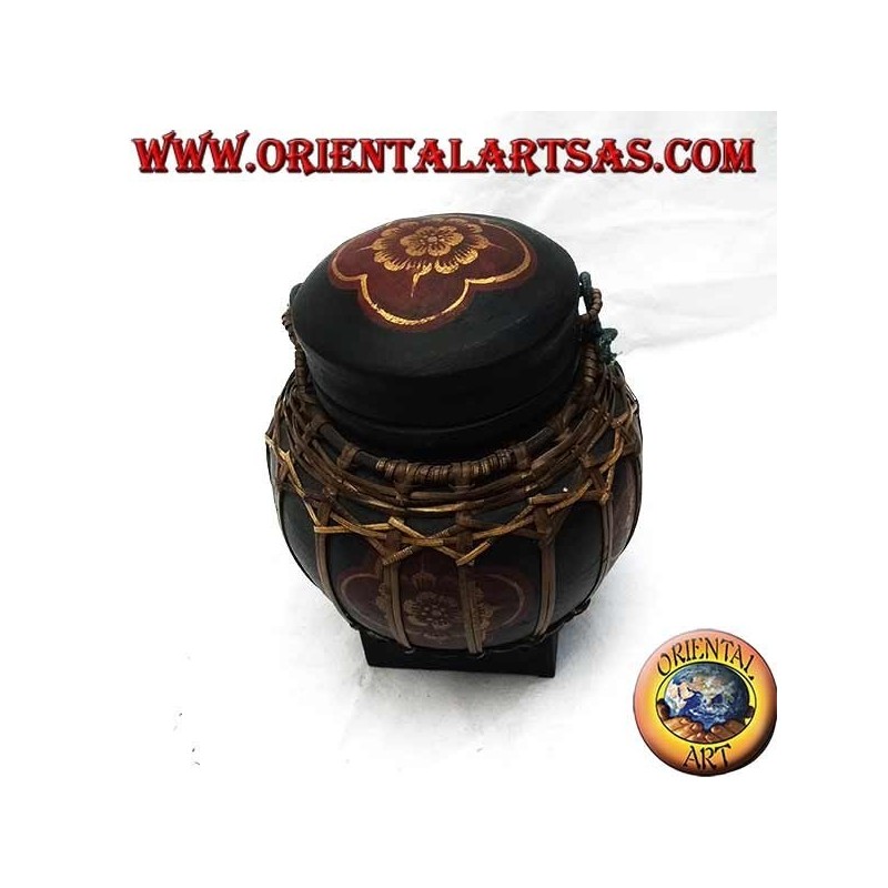 Boîte thaïe traditionnelle avec dentelle de bambou (sphérique, noire)