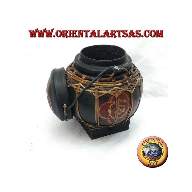 Traditional Thai box with bamboo lace (spherical, black)
