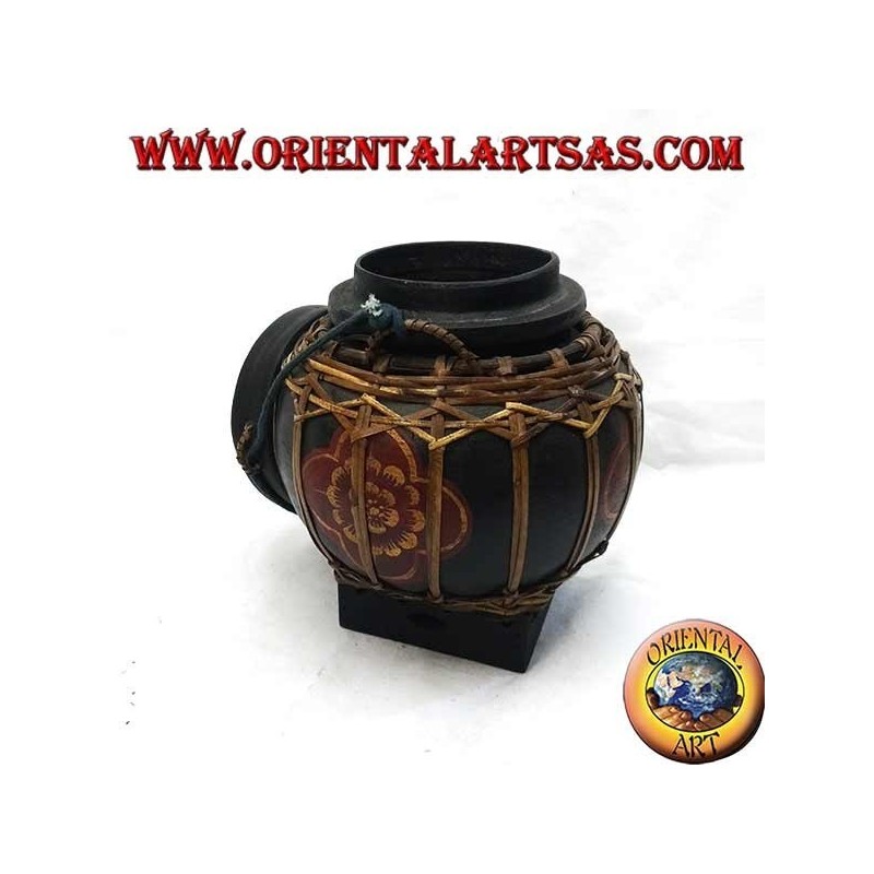 Caja tradicional tailandesa con encaje de bambú (esférico, negro)