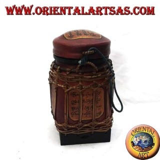 Traditional Thai box with bamboo lace (cylindrical, burgundy)