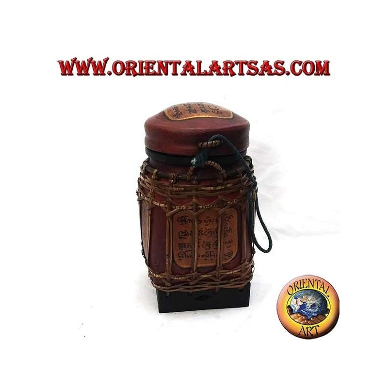 Traditional Thai box with bamboo lace (cylindrical, burgundy)