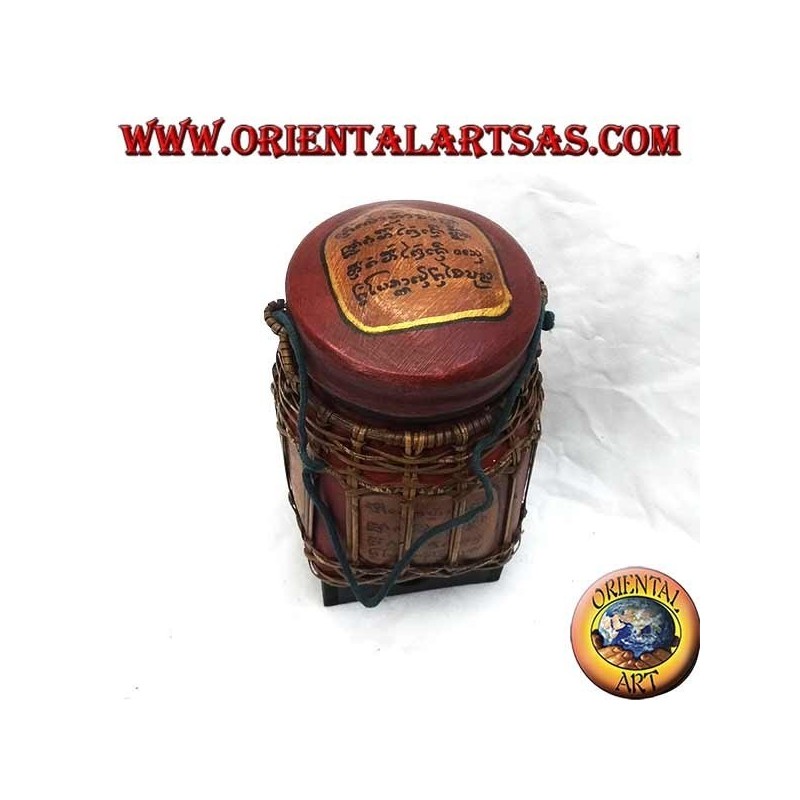 Traditional Thai box with bamboo lace (cylindrical, burgundy)