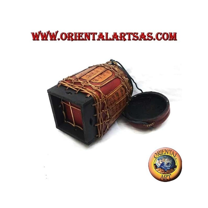 Boîte thaïe traditionnelle avec dentelle de bambou (cylindrique, bordeaux)