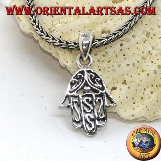 Silver pendant hand of Fatima pierced with arabic decorations