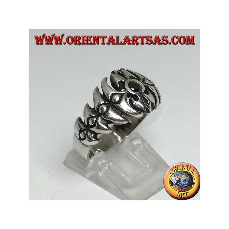 Anello in argento a spina dorsale con onice tonda