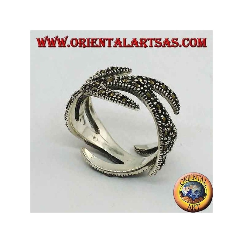 Silver ring, cat with marcasite ball