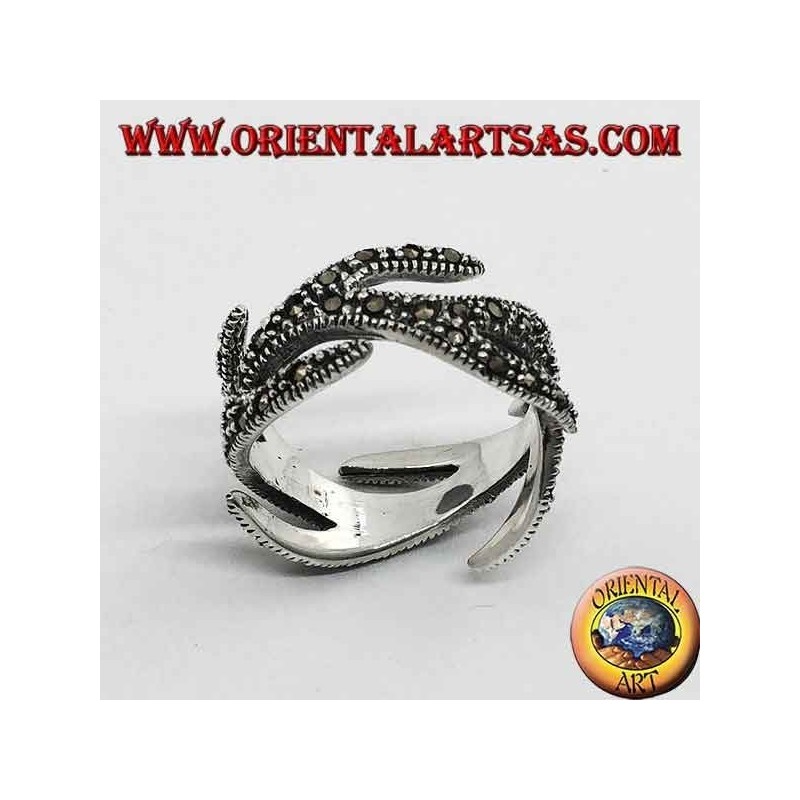 Silver ring, cat with marcasite ball