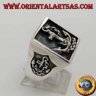 Silver ring with square seal and anchor
