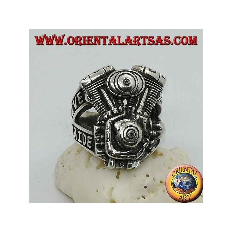 Silver ring, Harley Davidson engine "LIVE TO RIDE"