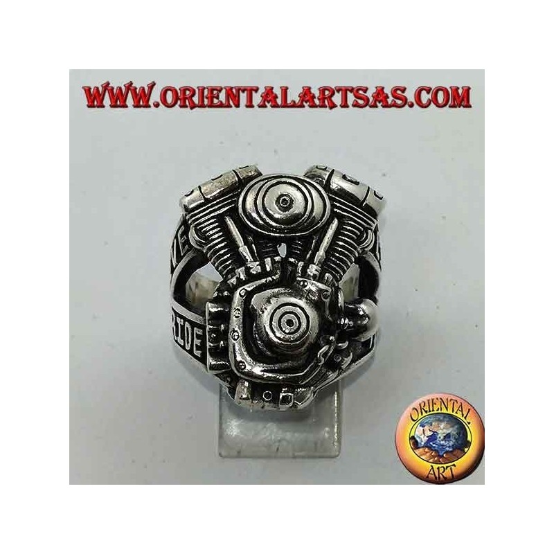 Bague en argent, moteur Harley Davidson "LIVE TO RIDE"