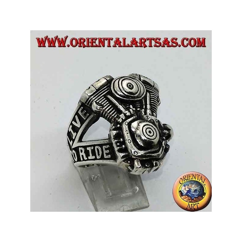 Silberring, Harley Davidson Motor "LIVE TO RIDE"
