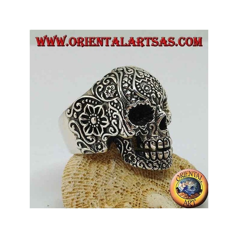 Anillo de plata calavera mexicana