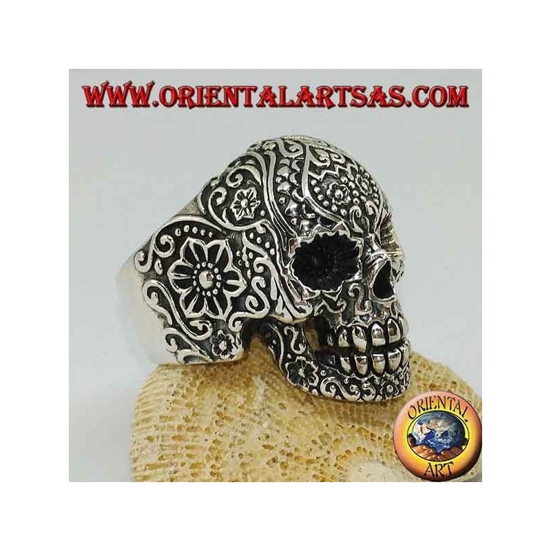 Mexican skull silver ring