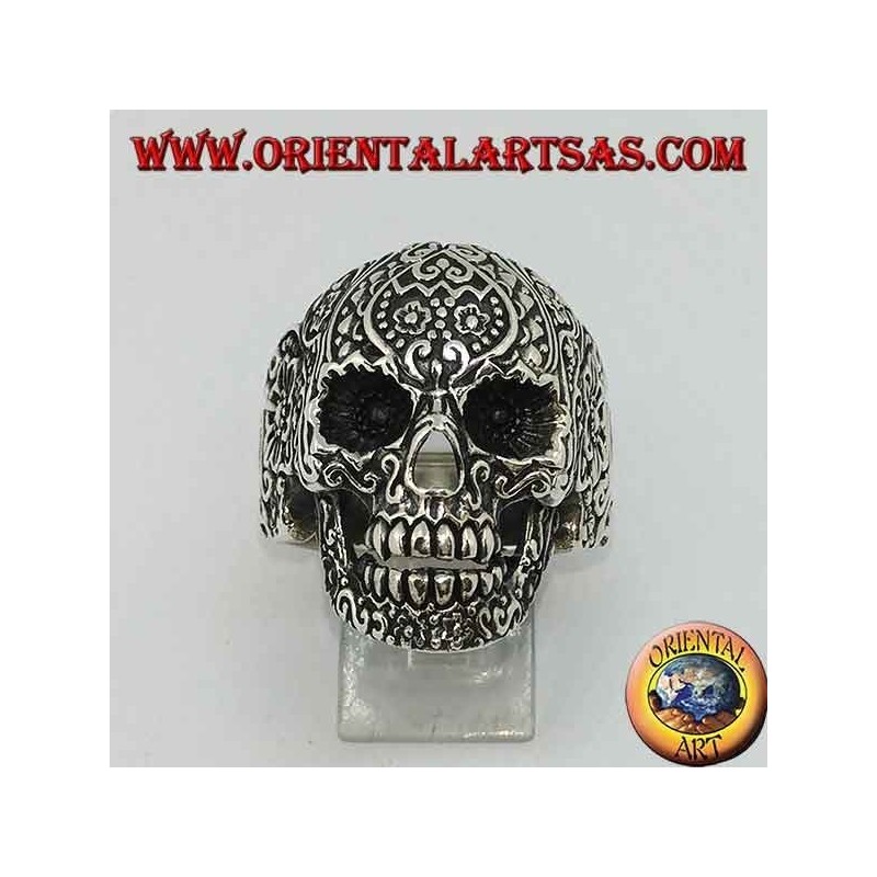 Mexican skull silver ring