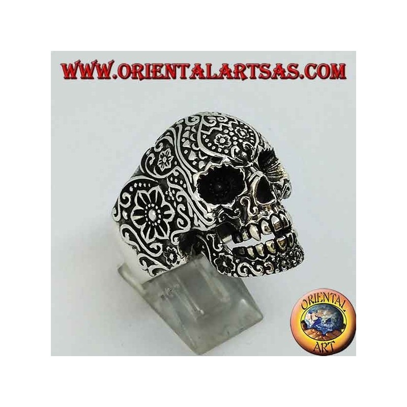 Anello in argento, teschio messicano