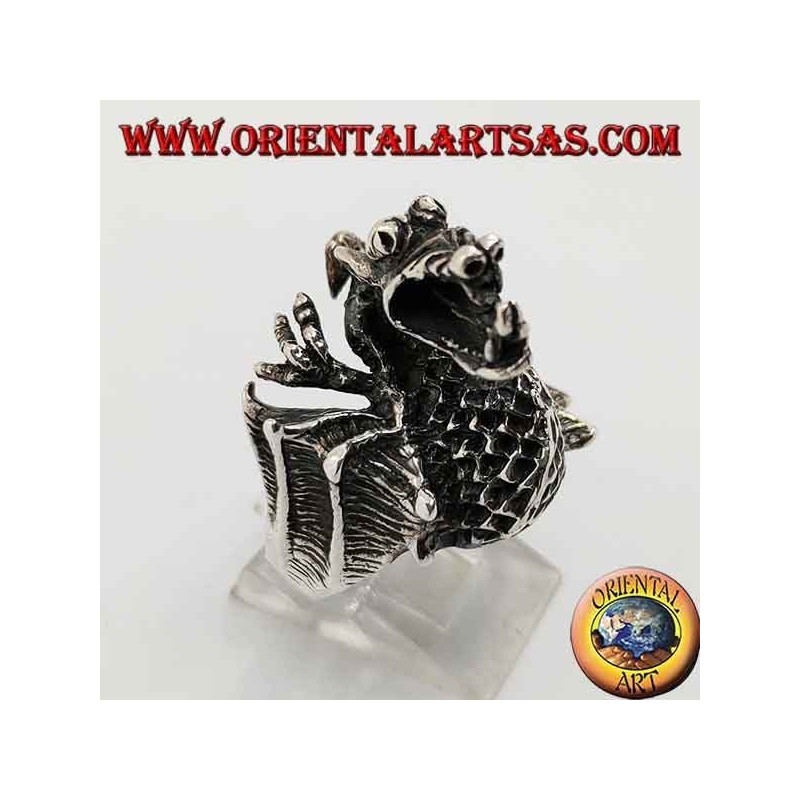 Anello in argento a forma di drago lanciafiamme