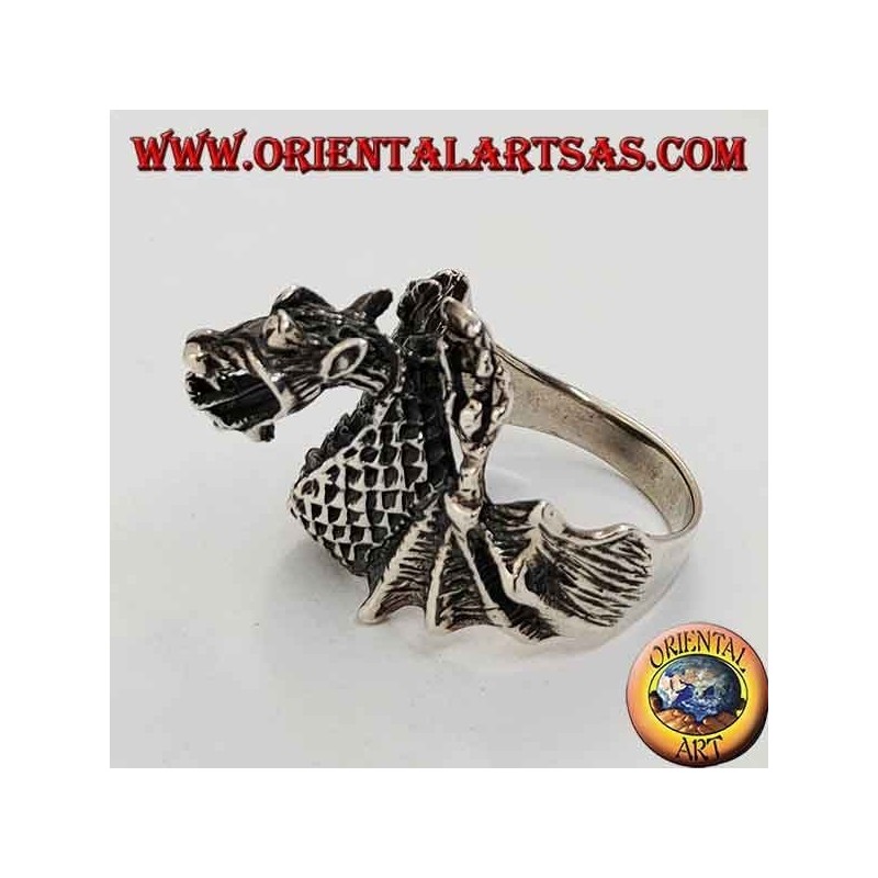 Anillo de plata con forma de dragón lanzallamas