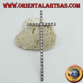 Pendentif en argent rhodié avec grande croix et zircons incrustés