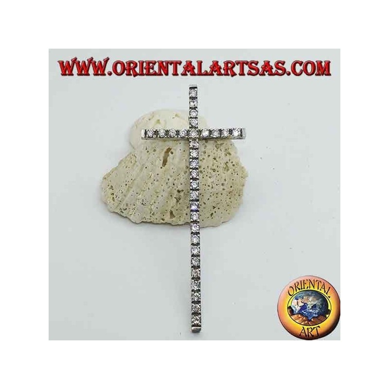 Pendentif en argent rhodié avec grande croix et zircons incrustés