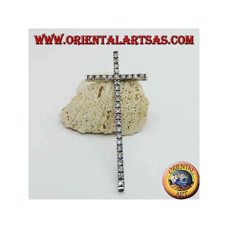 Pendentif en argent rhodié avec grande croix et zircons incrustés