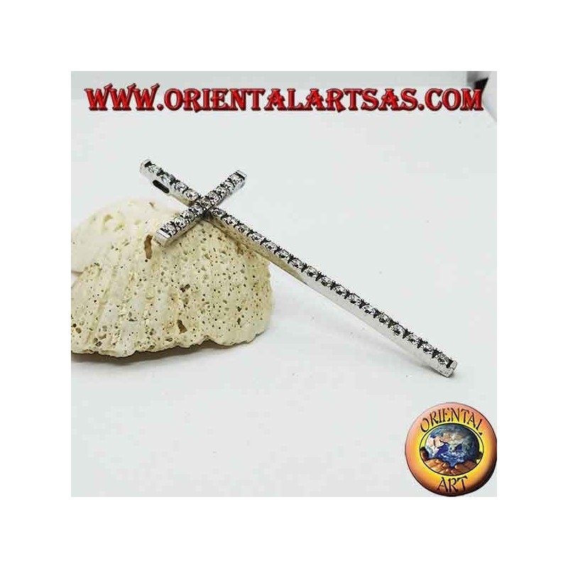 Rhodinierter Silberanhänger mit großem Kreuz und eingebetteten Zirkonen