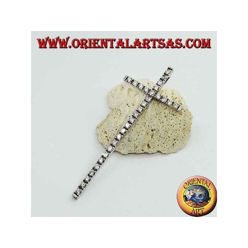 Pendentif en argent rhodié avec grande croix et zircons incrustés