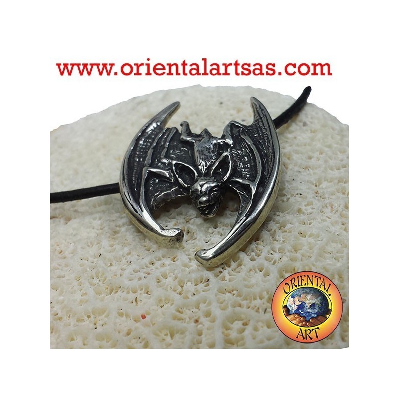 Bat pendant with head down silver