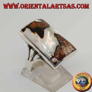 Anello in argento con madreperla maculata rettangolare